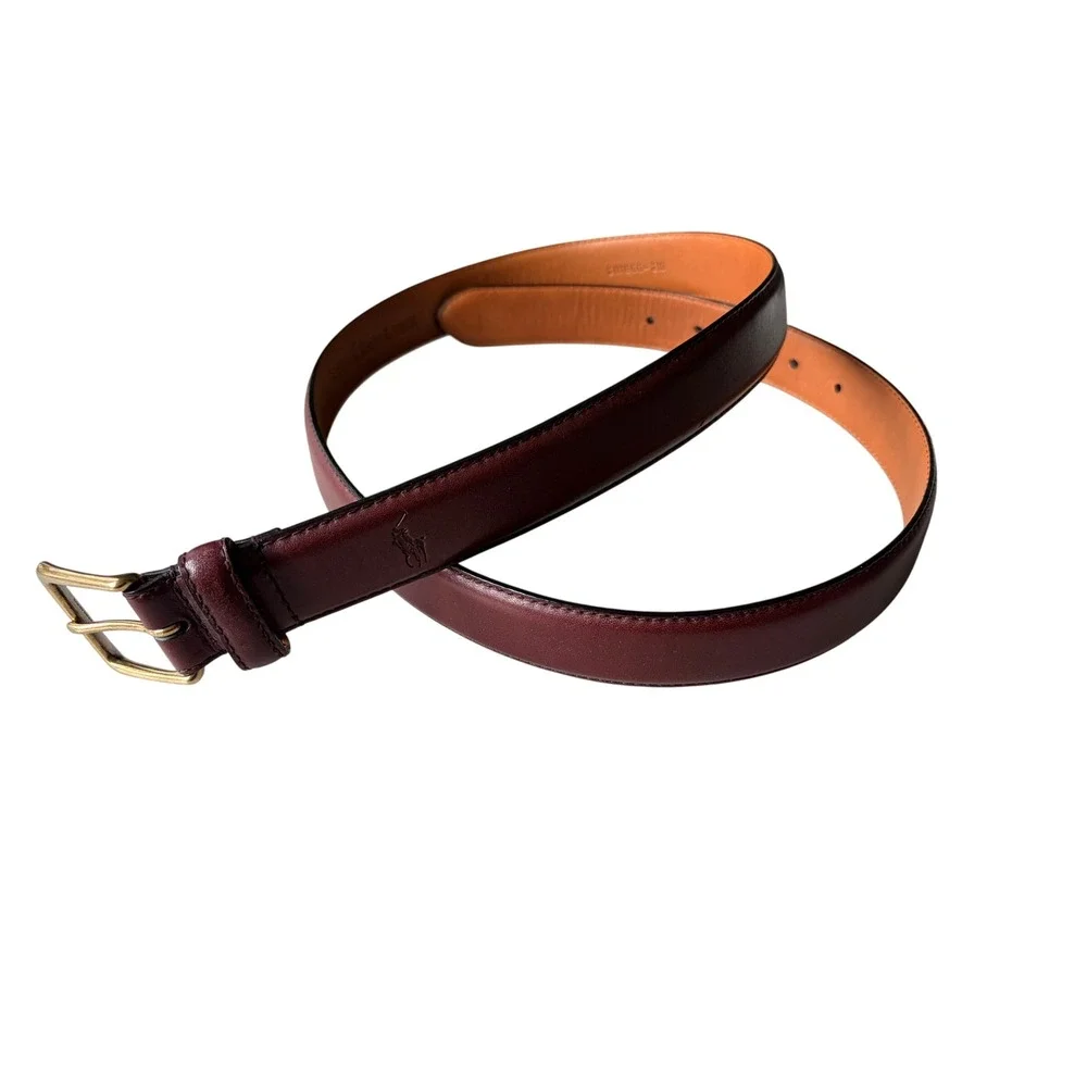 Polo Ralph Lauren Leather Belt 40 Brown Burgundy Brass Buckle Made in Italy